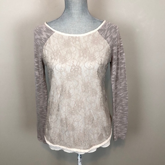 Kit and Sky Tan Lace & Dusty Pink Top Size Medium - Picture 2 of 8